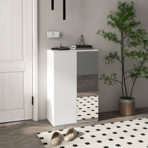 Sapateira com Espelho Móvel Sapateira para 18 Pares de Sapatos com Prateleiras Ajustáveis para Entrada 60x32x95 cm Branco
