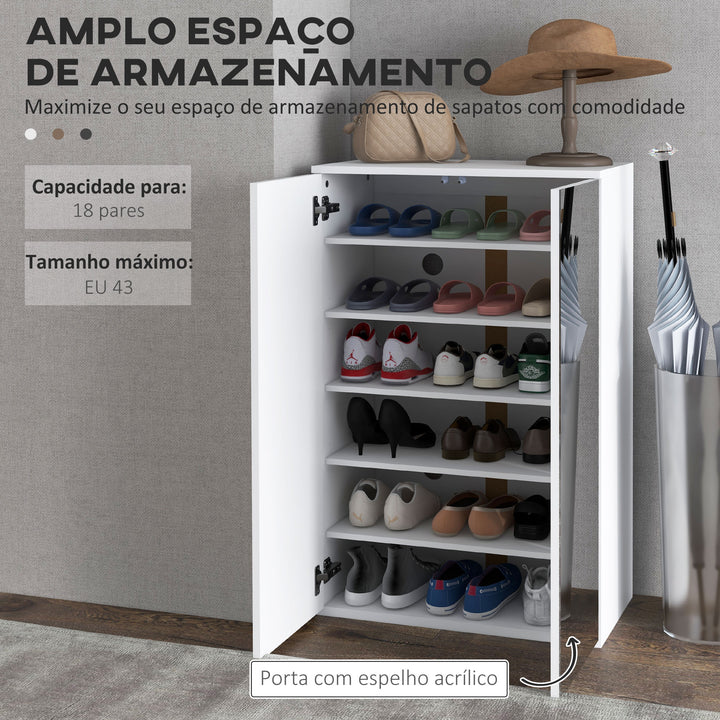 Sapateira com Espelho Móvel Sapateira para 18 Pares de Sapatos com Prateleiras Ajustáveis para Entrada 60x32x95 cm Branco