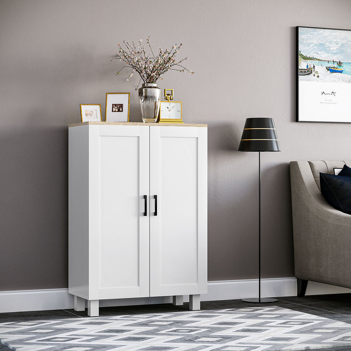 Armário de Sala de Estar Moderno Armário de Armazenamento com 2 Portas Prateleira Ajustável e Base Elevada para Cozinha Sala de Jantar Corredor Dormitório Sistema Anti-Tombo 60x30x90 cm Branco