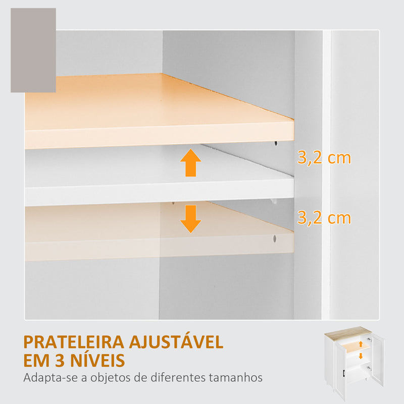 Armário de Sala de Estar Moderno Armário de Armazenamento com 2 Portas Prateleira Ajustável e Base Elevada para Cozinha Sala de Jantar Corredor Dormitório Sistema Anti-Tombo 60x30x90 cm Branco