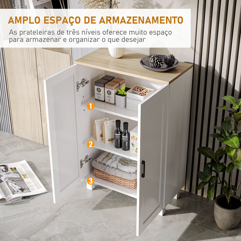 Armário de Sala de Estar Moderno Armário de Armazenamento com 2 Portas Prateleira Ajustável e Base Elevada para Cozinha Sala de Jantar Corredor Dormitório Sistema Anti-Tombo 60x30x90 cm Branco