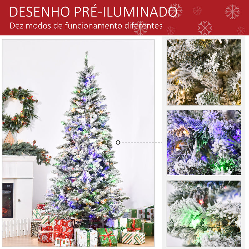 Árvore de Natal 210 cm com 250 Luzes LED Árvore de Natal Nevada com 829 Ramos e Base Dobrável de Metal Decoração de Natal para Interiores Ø112x210 cm Verde