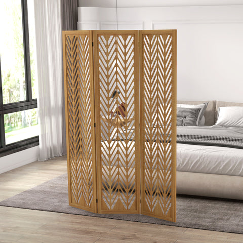 Biombo de 3 Painéis Separador de Ambientes Dobrável 120x1,7x170 cm Divisor de Ambientes de Madeira com Padrões Geométricos para Escritório Dormitório Madeira