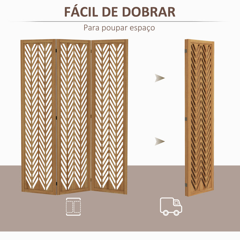 Biombo de 3 Painéis Separador de Ambientes Dobrável 120x1,7x170 cm Divisor de Ambientes de Madeira com Padrões Geométricos para Escritório Dormitório Madeira