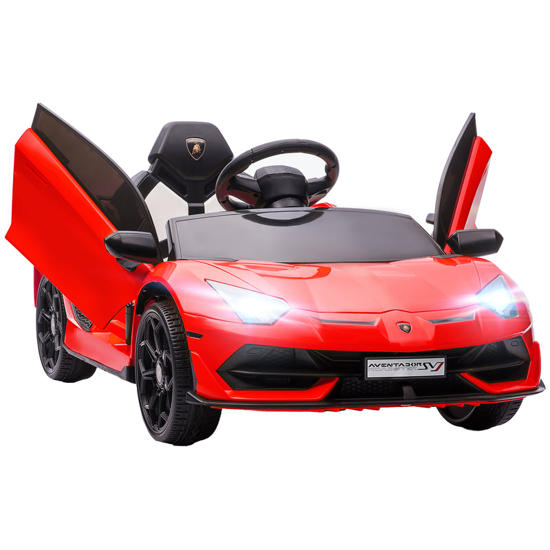 Carro Elétrico Lamborghini para Crianças de 37 a 60 Meses Carro Elétrico a Bateria 12V Velocidade Máxima 5km/h Controlo Remoto MP3 Luzes e Cinto de Segurança 107,5x63x42 cm Vermelho