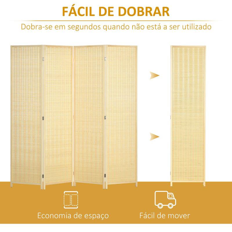 Biombo de 4 Painéis Dobrável 180x180 cm Separador de Ambientes Divisor de Habitação Tecido a Mão de Bambu e Fio de Algodão Decoração Elegante para Sala de Estar Madeira