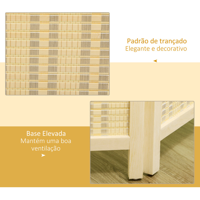 Biombo de 4 Painéis Dobrável 180x180 cm Separador de Ambientes Divisor de Habitação Tecido a Mão de Bambu e Fio de Algodão Decoração Elegante para Sala de Estar Madeira