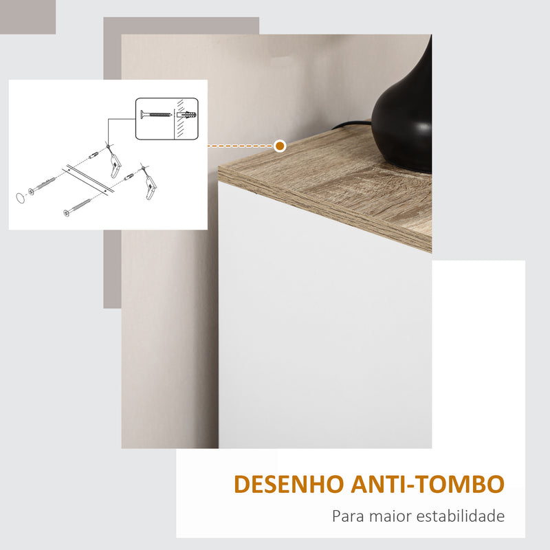 Armário de Sala de Estar Moderno Armário de Armazenamento com 2 Portas Prateleira Ajustável e Base Elevada para Cozinha Sala de Jantar Corredor Dormitório Sistema Anti-Tombo 60x30x90 cm Branco