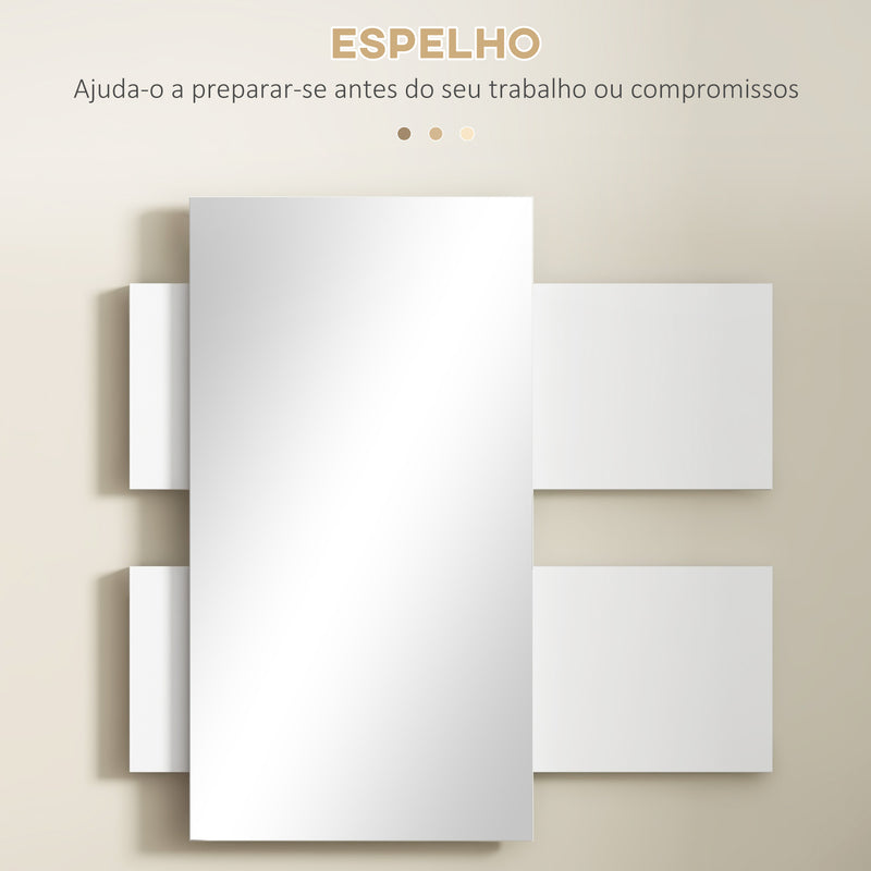 Conjunto de Móveis de Entrada com Espelho e Gaveta Móvel de Entrada Suspenso para Corredor Estilo Moderno 75x3,5x75 cm e 75x30,5x20 cm Branco e Cinza