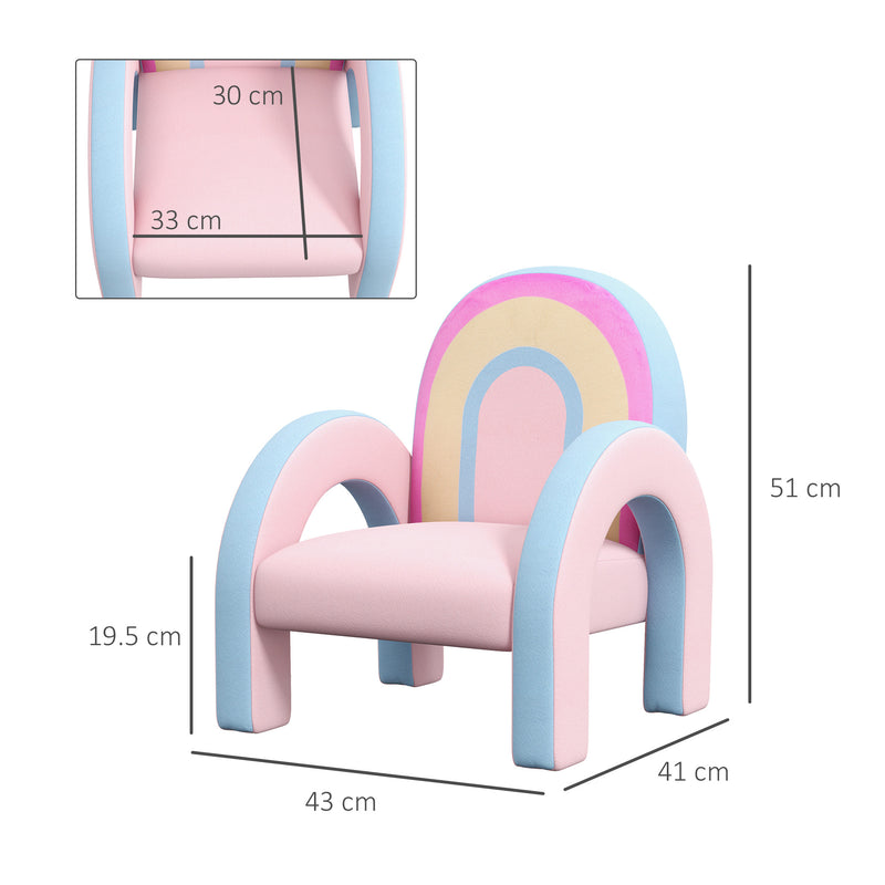 Poltrona para Crianças Pequenas em Forma de Arco Íris Mini Sofá para Crianças de 1,5 a 5 Anos para Dormitório Sala de Estar Carga Máxima 45 kg 43x41x51 cm Rosa