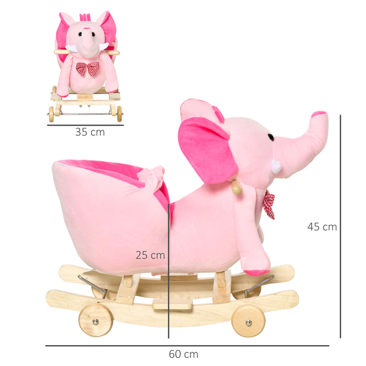 Cavalo Baloiço com Rodas e Forma de Elefante Cavalo Baloiço para Bebés acima de 18 Meses com Músicas Infantis e Cinto de Segurança Carga Máxima 60 kg 60x35x45 cm Rosa