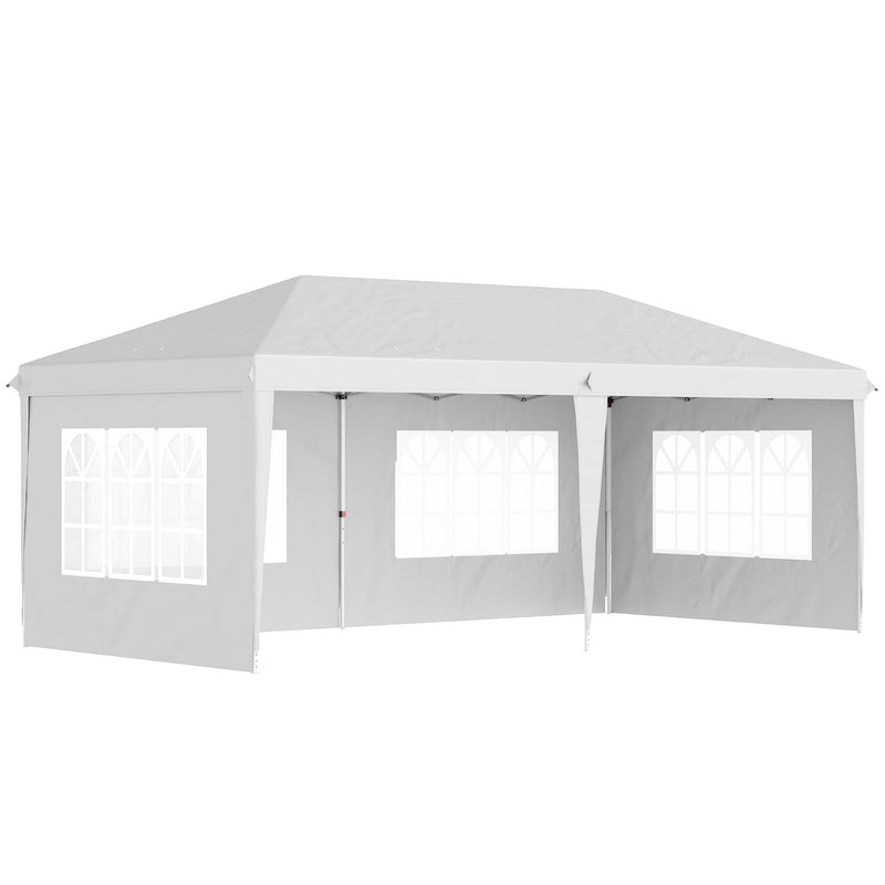 Tenda Dobrável 585x295x270 cm com 4 Paredes Laterais Amovíveis Tenda de Jardim com 4 Janelas e Bolsa de Transporte para Pátio Exterior Branco