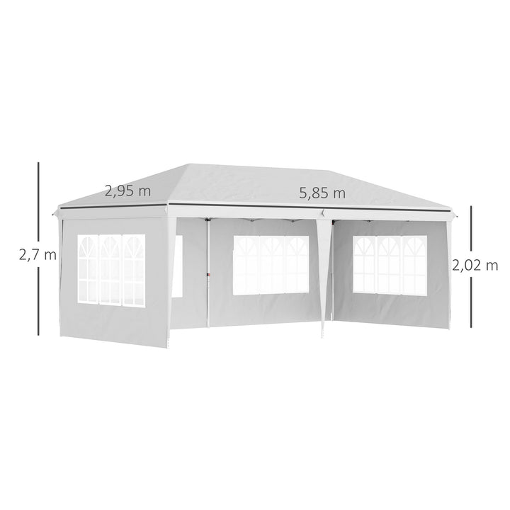 Tenda Dobrável 585x295x270 cm com 4 Paredes Laterais Amovíveis Tenda de Jardim com 4 Janelas e Bolsa de Transporte para Pátio Exterior Branco