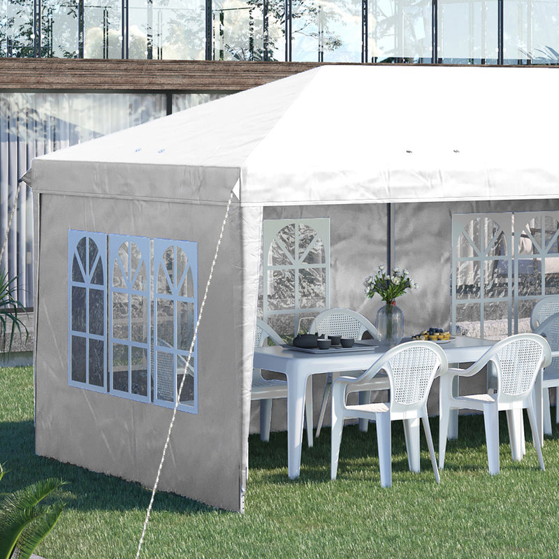 Tenda Dobrável 585x295x270 cm com 4 Paredes Laterais Amovíveis Tenda de Jardim com 4 Janelas e Bolsa de Transporte para Pátio Exterior Branco