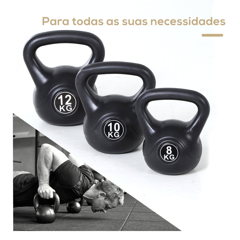 Peso Russo de 8 kg Kettlebell Preenchido de Areia com Punho Largo e Antiderrapante para Exercícios e Treinos em Casa e Ginásio 22x17x24 cm Preto