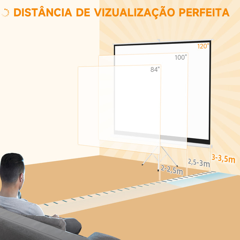 Tela de Projeção Manual com Suporte 120 Polegadas Tela de Projeção Formato 4:3 com Altura Ajustável para Cinema em Casa 244x183 cm Branco