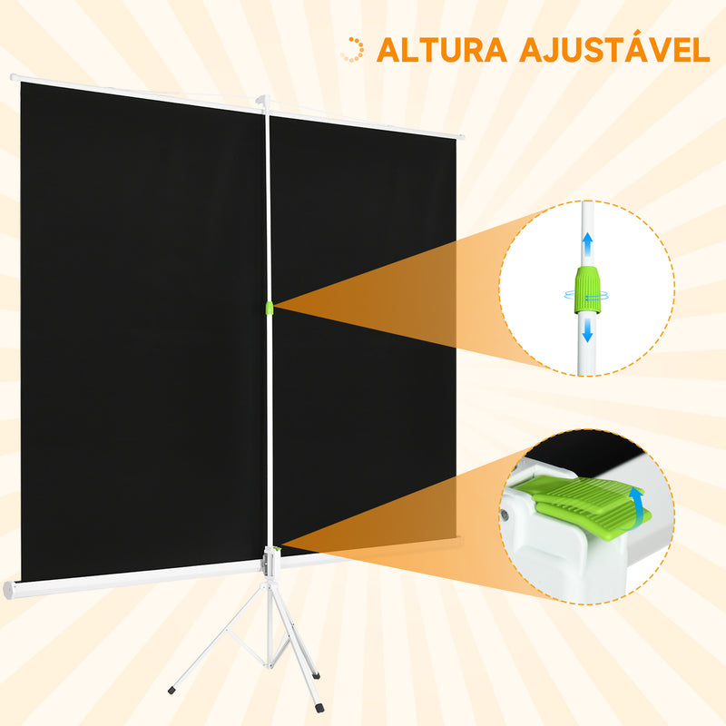 Tela de Projeção Manual com Suporte 120 Polegadas Tela de Projeção Formato 4:3 com Altura Ajustável para Cinema em Casa 244x183 cm Branco