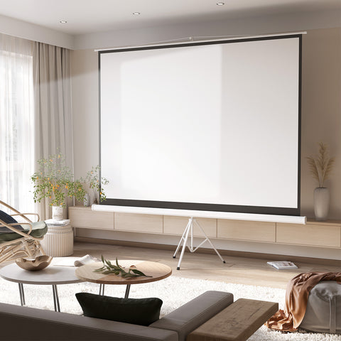 Tela de Projeção Manual com Suporte 120 Polegadas Tela de Projeção Formato 4:3 com Altura Ajustável para Cinema em Casa 244x183 cm Branco