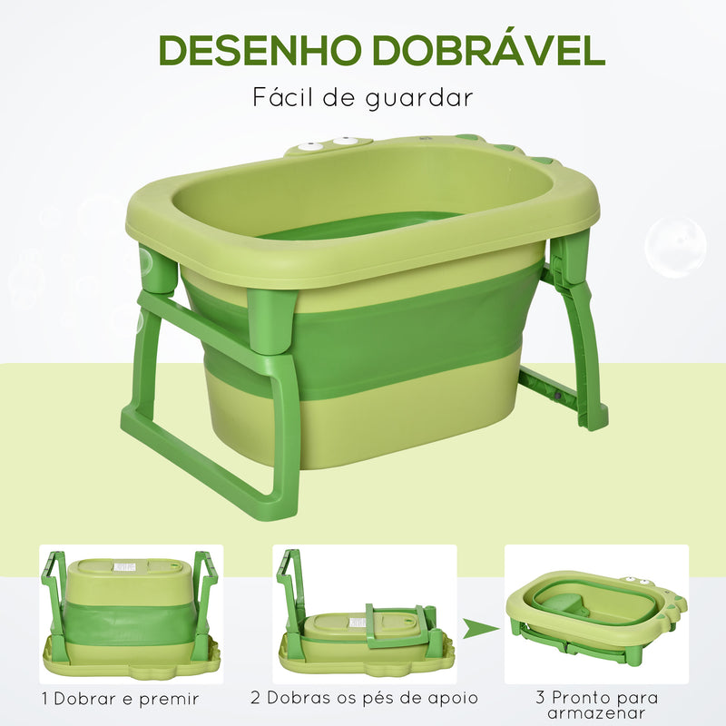 Banheira Dobrável para Bebé de 0-6 Anos Capacidade 105L Banheira Portátil para Crianças com Pés Antiderrapantes e Orifício de Drenagem Carga Máxima 50kg 75,3x55,4x43 cm Verde