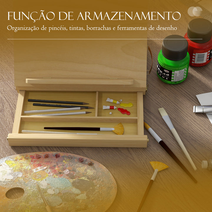 Cavalete de Mesa Ajustável Caixa Cavalete de Madeira de Faia com Gaveta de Armazenamento Cavalete de Desenho e Esboços Dobrável para Adultos Principiantes e Artistas 33,5x26x26 cm Madeira