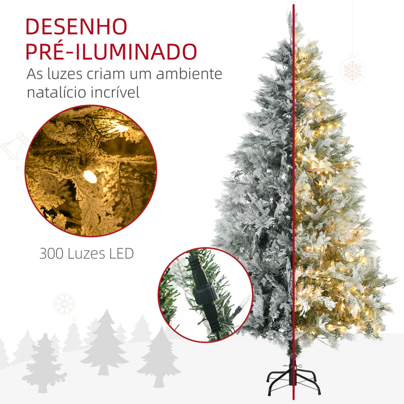 Árvore de Natal Artificial 180 cm com 300 Luzes LED Brancas Quente Árvore de Natal Nevada com 577 Ramos e Base Dobrável Decoração de Natal para Interior Verde