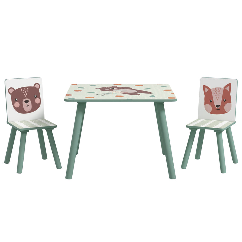 Conjunto de Mesa e Cadeiras para Crianças de 3 Peças Mesa Infantil com 2 Cadeiras Conjunto de Móveis para Atividades com Crianças de 3-8 Anos para Dormitório Sala de Jogos Verde