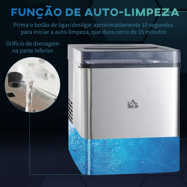 Máquina de Fazer Gelo Máquina de Gelo Doméstica 9 Cubos de Gelo em 6-12 Minutos Capacidade 15 kg em 24h 2 Tamanhos de Gelo Depósito de Água 2,1L 25,2x37,5x31,2 cm Preto