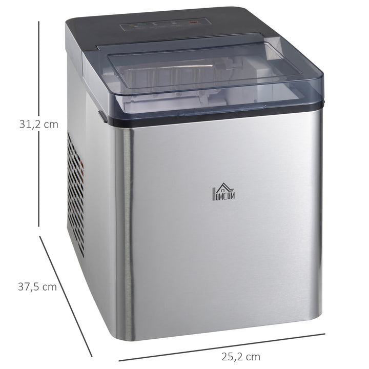 Máquina de Fazer Gelo Máquina de Gelo Doméstica 9 Cubos de Gelo em 6-12 Minutos Capacidade 15 kg em 24h 2 Tamanhos de Gelo Depósito de Água 2,1L 25,2x37,5x31,2 cm Preto