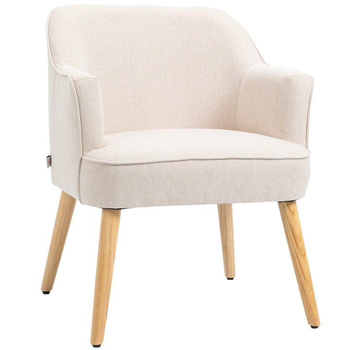 Poltrona Estilo Nórdico Poltrona para Sala de Estar Estofada em Linho com Pés de Madeira para Dormitório Escritório Estúdio Carga 120 kg 64,5x65x79,5 cm Creme