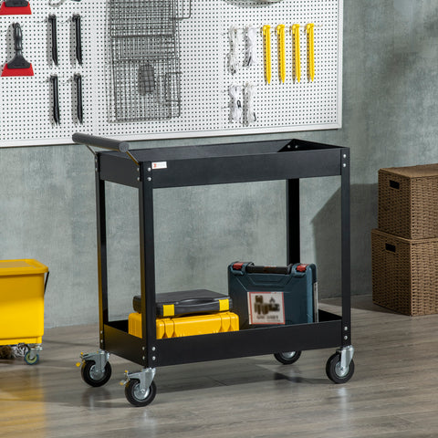 Carrinho de Ferramentas de 2 Níveis Carro de de Ferramentas com Rodas para Garagem Oficina Mecânica Carga Máxima 150 kg 84,5x38x84 cm Preto
