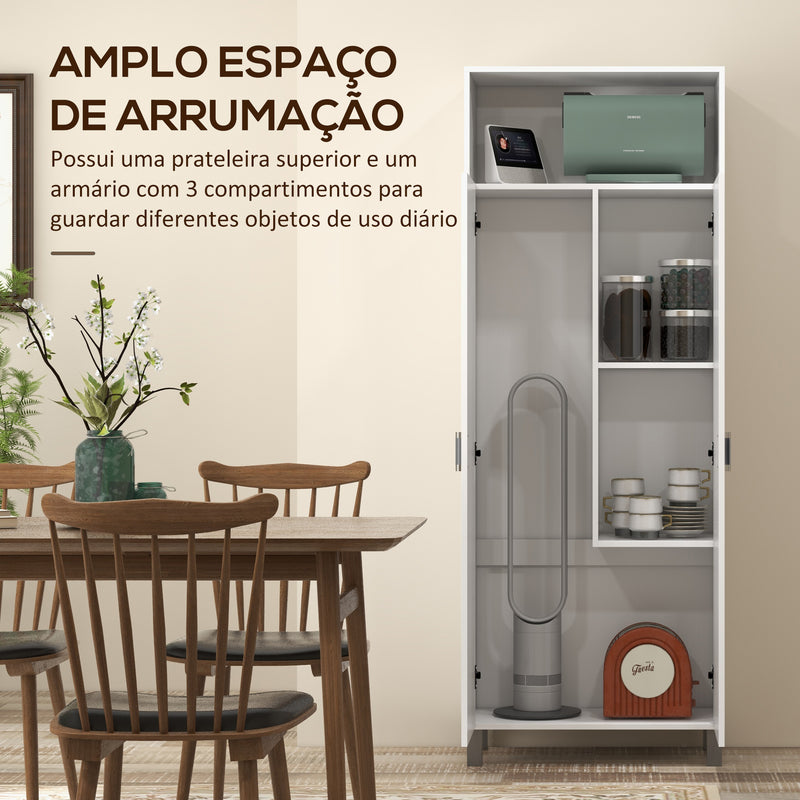 Armário Multiuso com 2 Portas Compartimento Aberto e Prateleira Ajustável para Sala de Estar Cozinha Lavandaria 70x35x188 cm Branco