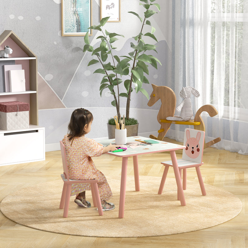 Conjunto de Mesa e Cadeiras para Crianças de 3 Peças Mesa Infantil com 2 Cadeiras Conjunto de Móveis para Atividades com Crianças de 3-8 Anos para Dormitório Sala de Jogos Rosa