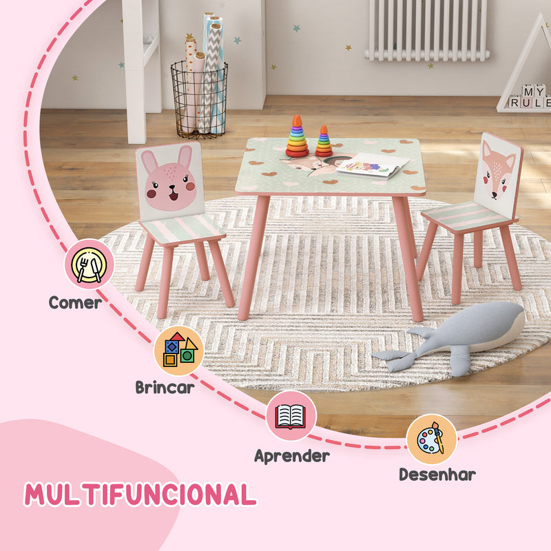 Conjunto de Mesa e Cadeiras para Crianças de 3 Peças Mesa Infantil com 2 Cadeiras Conjunto de Móveis para Atividades com Crianças de 3-8 Anos para Dormitório Sala de Jogos Rosa