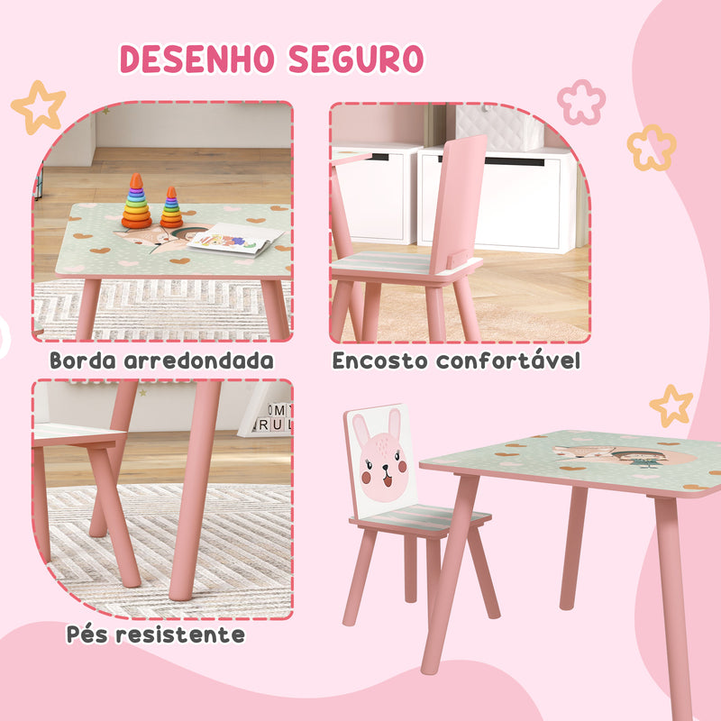 Conjunto de Mesa e Cadeiras para Crianças de 3 Peças Mesa Infantil com 2 Cadeiras Conjunto de Móveis para Atividades com Crianças de 3-8 Anos para Dormitório Sala de Jogos Rosa