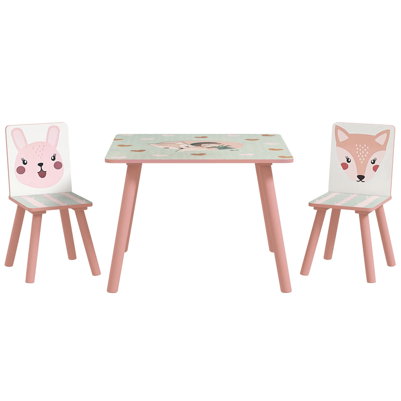 Conjunto de Mesa e Cadeiras para Crianças de 3 Peças Mesa Infantil com 2 Cadeiras Conjunto de Móveis para Atividades com Crianças de 3-8 Anos para Dormitório Sala de Jogos Rosa