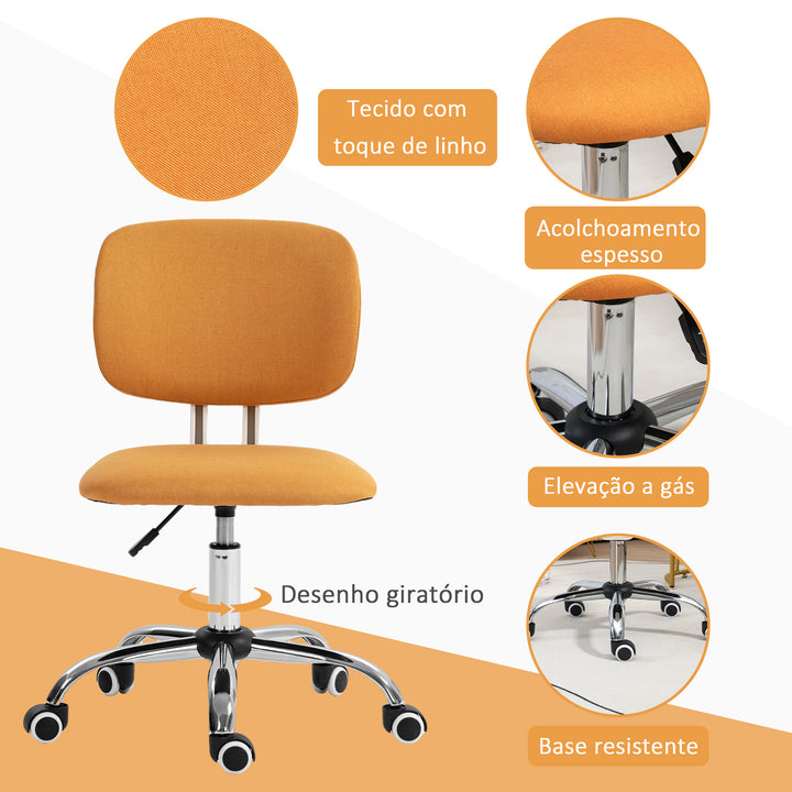 Cadeira de Escritório sem Braços Cadeira de Escritório Giratória Estofada em Tecido com Altura Ajustável Estilo Moderno Carga 120 kg 48x53x80-90 cm Laranja
