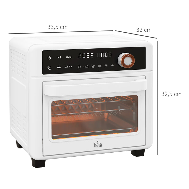 Mini Forno Elétrico Multifuncional Forno Elétrico de 13L 12000W Fritadeira sem Óleo com 12 Modos Temporizador e Temperatura Ajustável 33,5x32x32,5 cm Branco