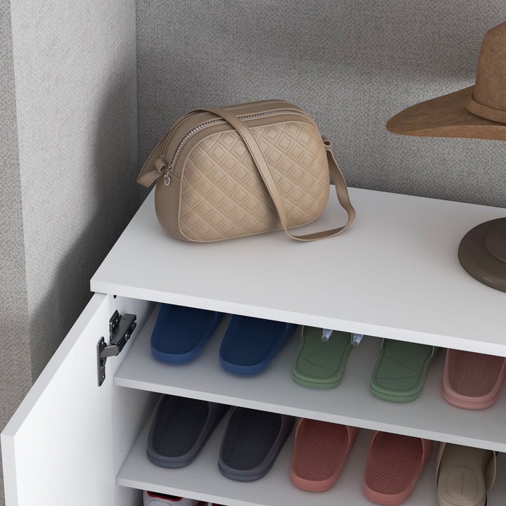 Sapateira com Espelho Móvel Sapateira para 18 Pares de Sapatos com Prateleiras Ajustáveis para Entrada 60x32x95 cm Branco