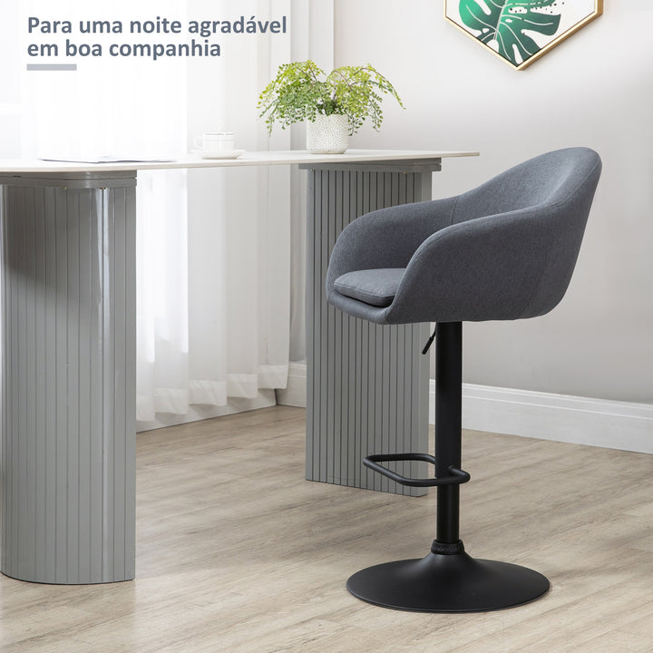 Banco Alto de Cozinha com Altura Ajustável Banco de Bar Estofado com Apoio para o Pés e Pés de Aço Carga Máxima 110 kg 54x54x92-112 cm Cinza Escuro