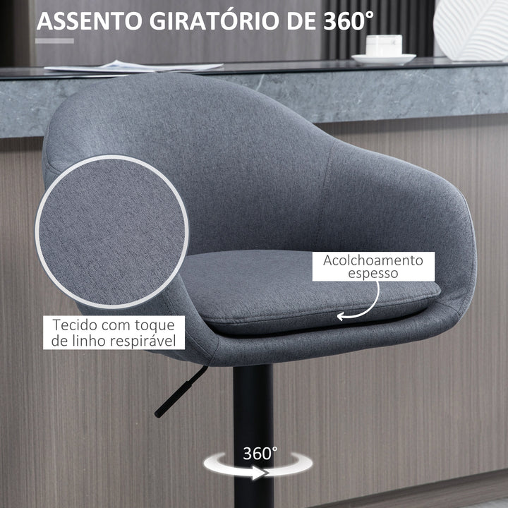 Banco Alto de Cozinha com Altura Ajustável Banco de Bar Estofado com Apoio para o Pés e Pés de Aço Carga Máxima 110 kg 54x54x92-112 cm Cinza Escuro
