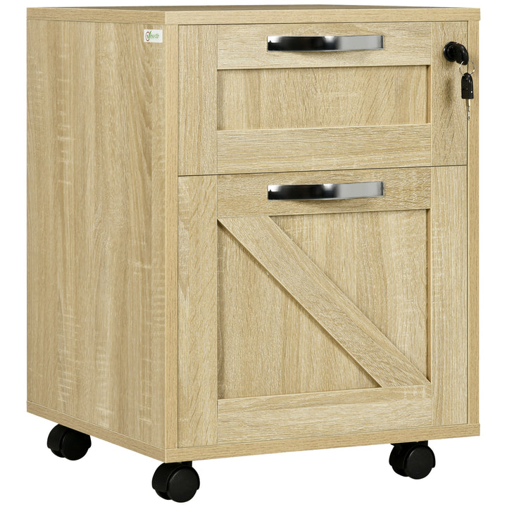 Bloco de Gavetas para Escritório com 2 Gavetas Bloco de Gavetas com Rodas Móvel para Arquivos com Fechadura e Suporte para Pastas Suspensas Tamanho A4 41x42x56 cm Madeira