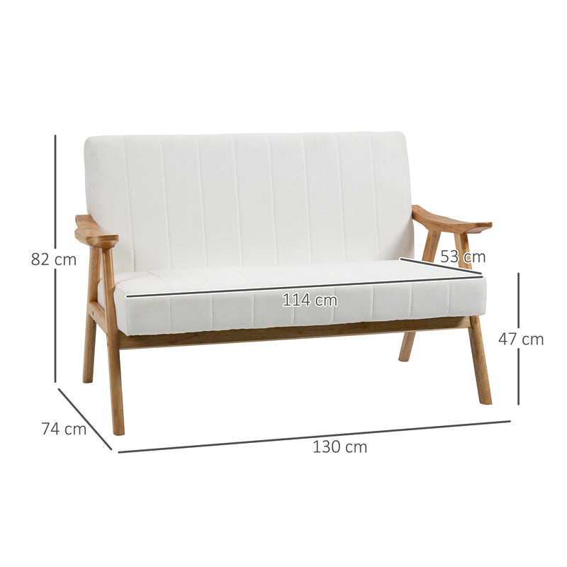 Sofá de 2 Lugares Moderno Sofá Sala de Estar Estofado em Poliéster com Assento Acolchoado e Pés de Madeira para Escritório Carga Máxima 200 kg 126x74x82 cm Creme