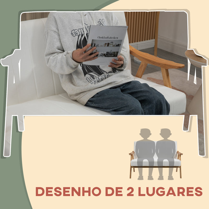 Sofá de 2 Lugares Moderno Sofá Sala de Estar Estofado em Poliéster com Assento Acolchoado e Pés de Madeira para Escritório Carga Máxima 200 kg 126x74x82 cm Creme