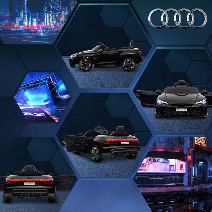 Carro Elétrico AUDI RS E-Tron GT para Crianças de 3-6 Anos Carro de Bateria 12V com 2 Motores Controlo Remoto Faróis LED Buzina Música USB e Abertura de Porta 3-5km/h 103x58x41cm Preto
