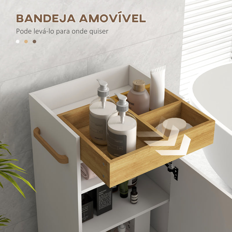 Armário Casa de Banho Moderno Móvel Auxiliar Casa de Banho com Prateleiras Ajustáveis Armário Bandeja Amovível e Rodas 40x30x88 cm Branco e Carvalho