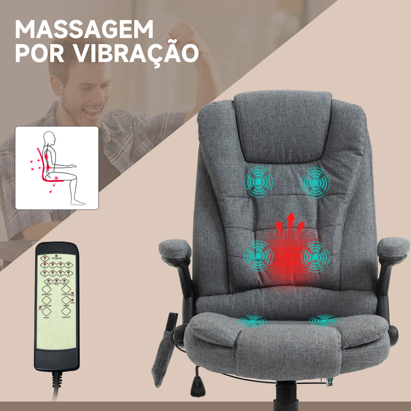 Cadeira de Massagem com 6 Pontos de Massagem Cadeira de Escritório Reclinável até 130° com Função de Aquecimento Altura Ajustável e Rodas para Estúdio 68x72x110-120 cm Cinza