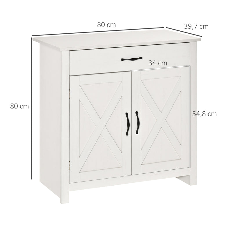 Aparador de Cozinha com 1 Gaveta e Prateleira Interior Ajustável Móvel Auxiliar Decorativo para Sala de Jantar Sala de Estar 80x39,7x80 cm Branco