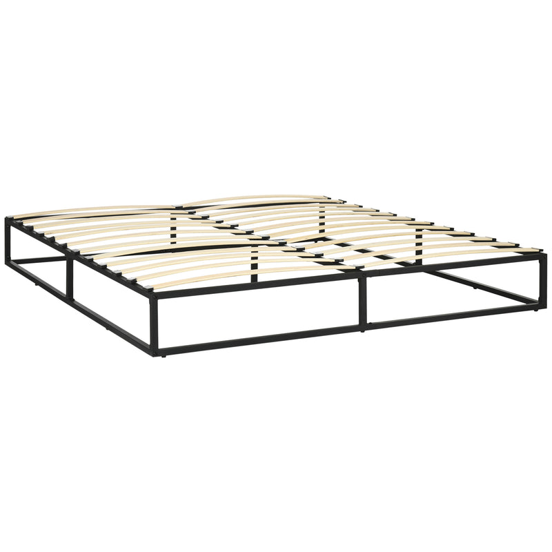 Estrutura de Cama de Aço Altura 25 cm Estrado de Cama para Colchão 180x200 cm com Ripas de Madeira para 1-2 Pessoas Estilo Moderno Preto