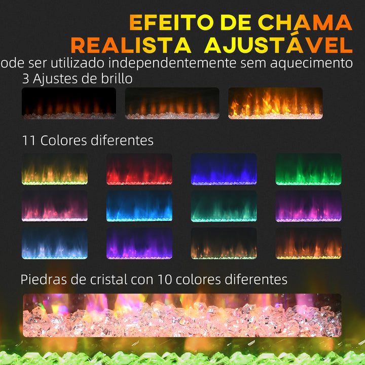 Lareira Elétrica 1000W/2000W Lareira Elétrica de Parede com Temperatura Ajustável Silenciosa Temporizador e Controlo Remoto para Ambientes de 15-25 m² 98x27x54,5 cm Branco