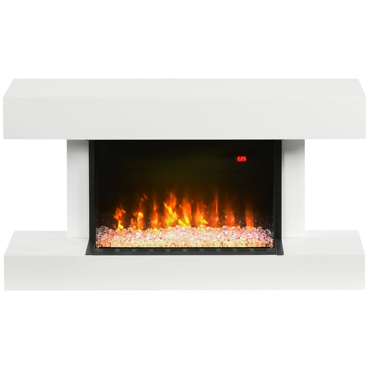 Lareira Elétrica 1000W/2000W Lareira Elétrica de Parede com Temperatura Ajustável Silenciosa Temporizador e Controlo Remoto para Ambientes de 15-25 m² 98x27x54,5 cm Branco